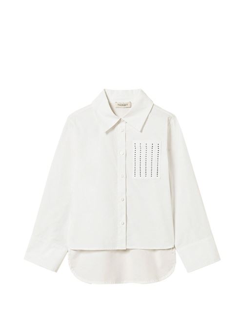 Camicia Twinset Kids da bambina bianca in popeline di cotone con borchie decorative TWINSET Kids | 261GJ201800526